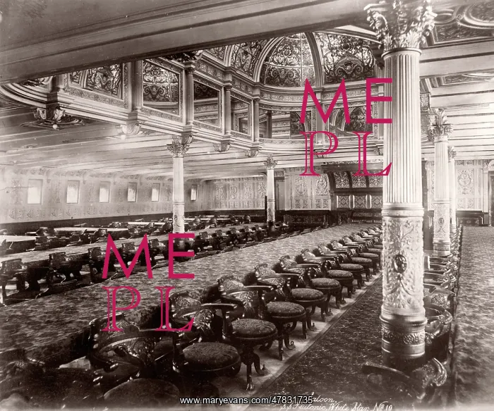: White Star Line, RMS Teutonic launch, saloon interior : White Star Line, RMS Teutonic launch, saloon interior
