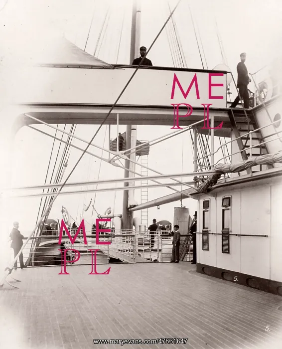 : White Star Line, RMS Teutonic launch, deck of ship : White Star Line, RMS Teutonic launch, deck of ship