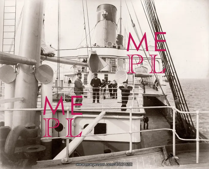 : White Star Line, RMS Teutonic launch, deck of ship : White Star Line, RMS Teutonic launch, deck of ship