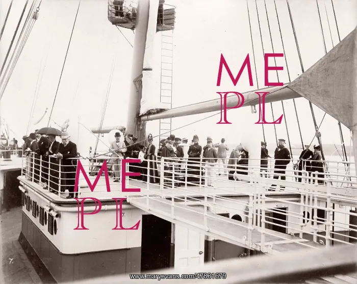 : White Star Line, RMS Teutonic launch, deck of ship : White Star Line, RMS Teutonic launch, deck of ship