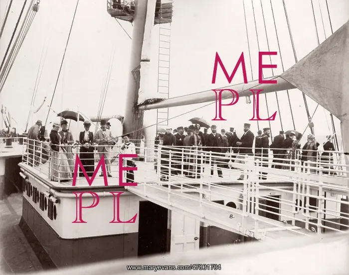 : White Star Line, RMS Teutonic launch, deck of ship : White Star Line, RMS Teutonic launch, deck of ship
