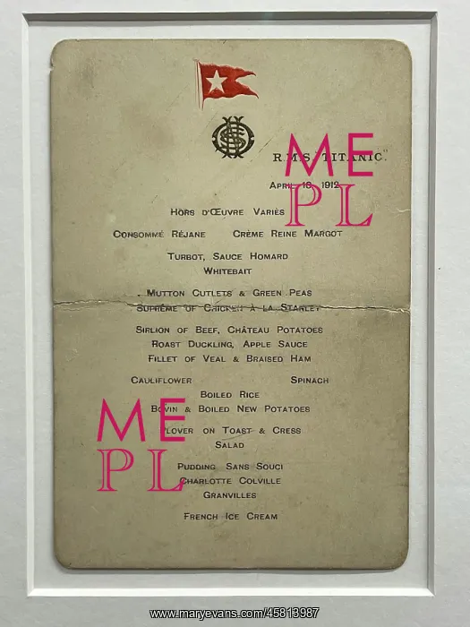 : White Star Line, RMS Titanic, First Class menu card : White Star Line, RMS Titanic, First Class menu card