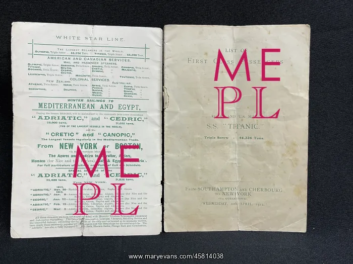 : White Star Line, RMS Titanic, List of First Class Passengers : White Star Line, RMS Titanic, List of First Class Passengers