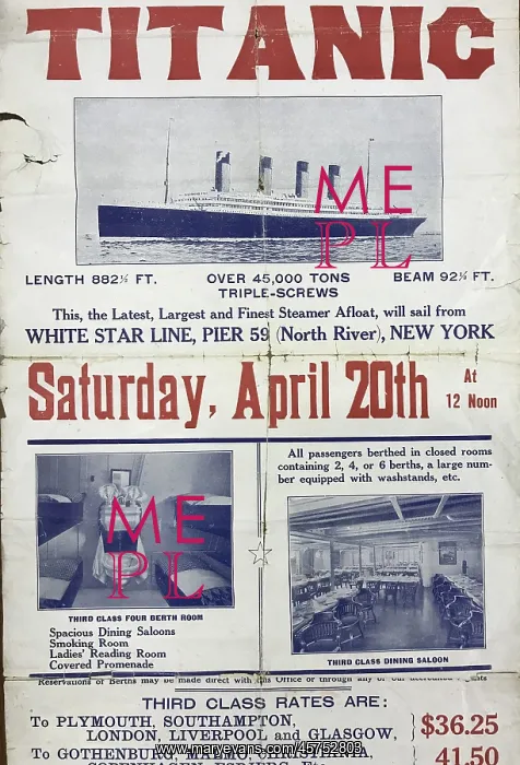 : White Star Line, RMS Titanic - poster for return voyage : White Star Line, RMS Titanic - poster for return voyage