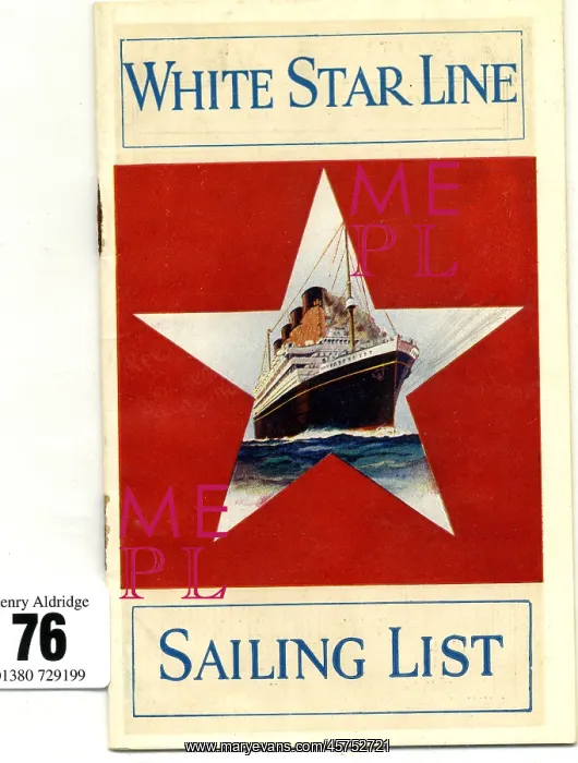 : White Star Line, Sailing List, cover design : White Star Line, Sailing List, cover design