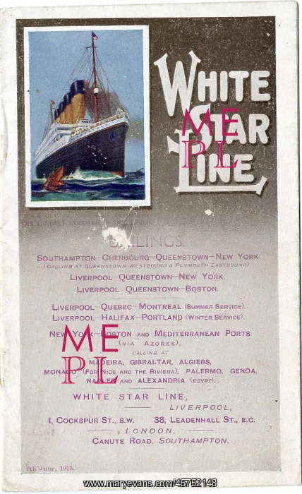 : White Star Line, schedule of sailings : White Star Line, schedule of sailings