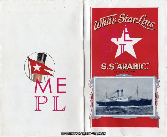 : White Star Line, SS Arabic - brochure cover : White Star Line, SS Arabic - brochure cover