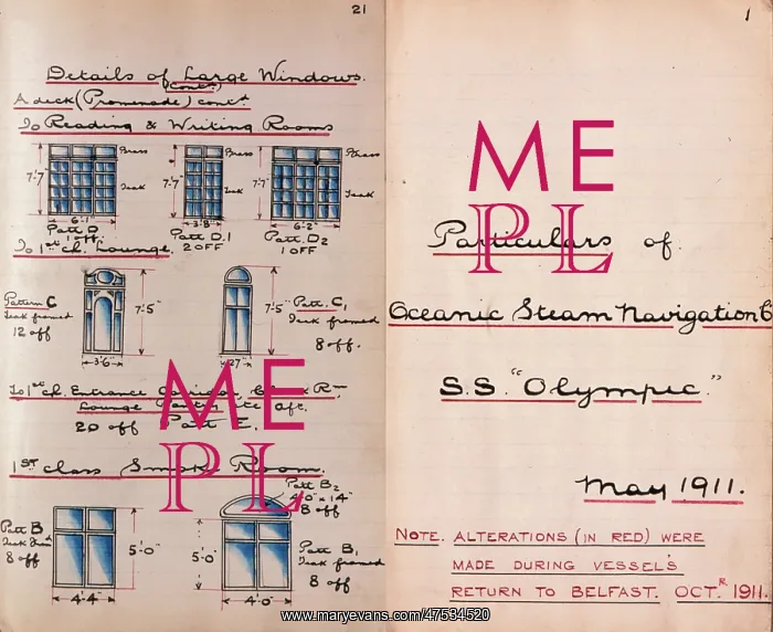 : White Star Line, SS Olympic window sketches : White Star Line, SS Olympic window sketches