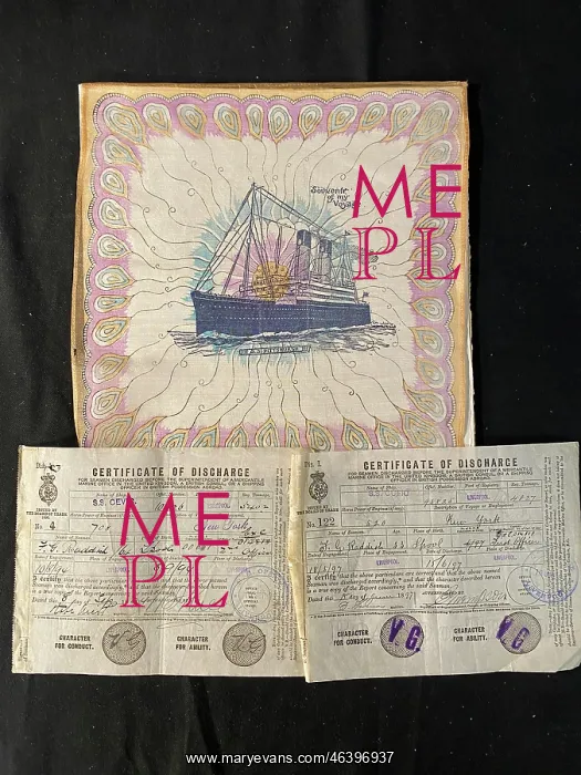 : White Star Line, SS Pittsburgh, napkin and certificates