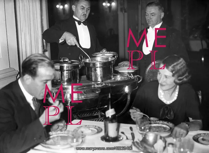 : WHW stew eating in a restaurant, 1934 : WHW stew eating in a restaurant, 1934