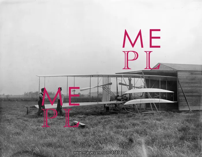 : Wilbur and Orville Wright with their second powered machine; : Wilbur and Orville Wright with their second powered machine;
