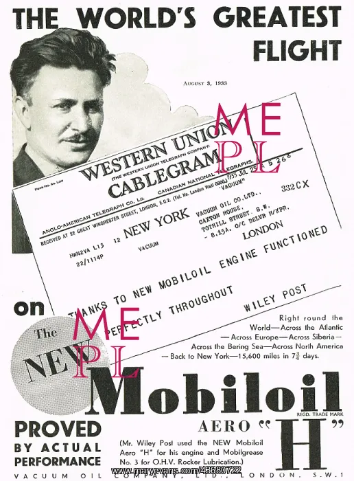 : Wiley Post Chooses Mobiloil : Wiley Post Chooses Mobiloil