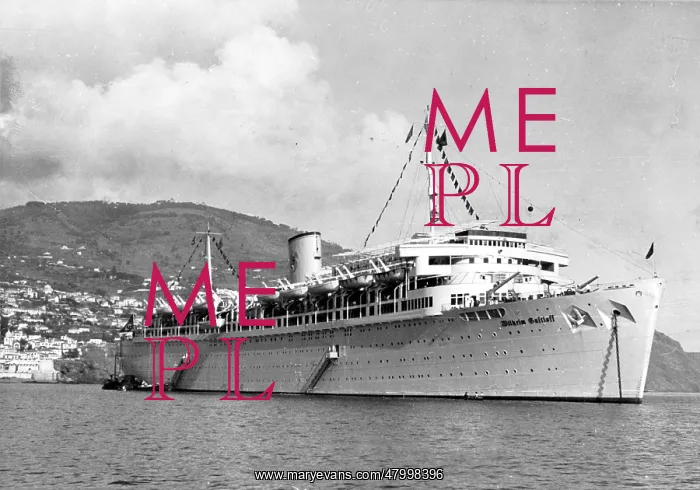 : The Wilhelm Gustloff at anchor in Madeira. As a : The Wilhelm Gustloff at anchor in Madeira. As a