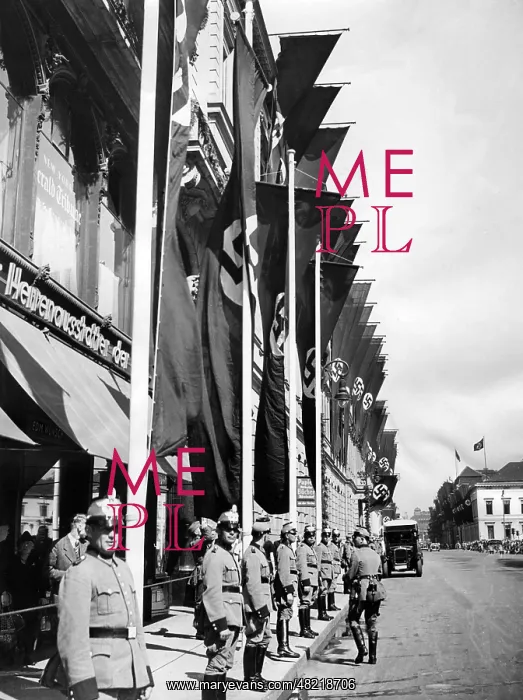 : The Wilhelmstrasse decorated for the reception of Hitler : The Wilhelmstrasse decorated for the reception of Hitler