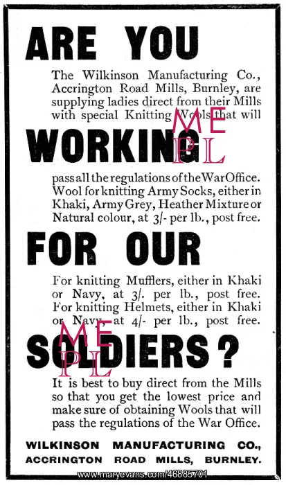 : Wilkinson Manufacturing Co knitting wools for WW1 comforts : Wilkinson Manufacturing Co knitting wools for WW1 comforts