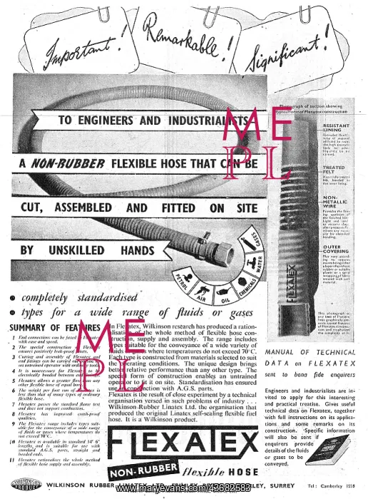  : Wilkinson Rubber Linatex Flexible Hoses 1943 Advert