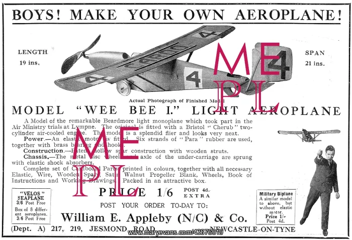 : Willaim E.Appleby Model Aircraft - Beardmore Wee Bee : Willaim E.Appleby Model Aircraft - Beardmore Wee Bee