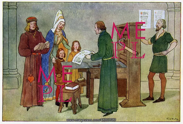 : William Caxton checking a proof : William Caxton checking a proof