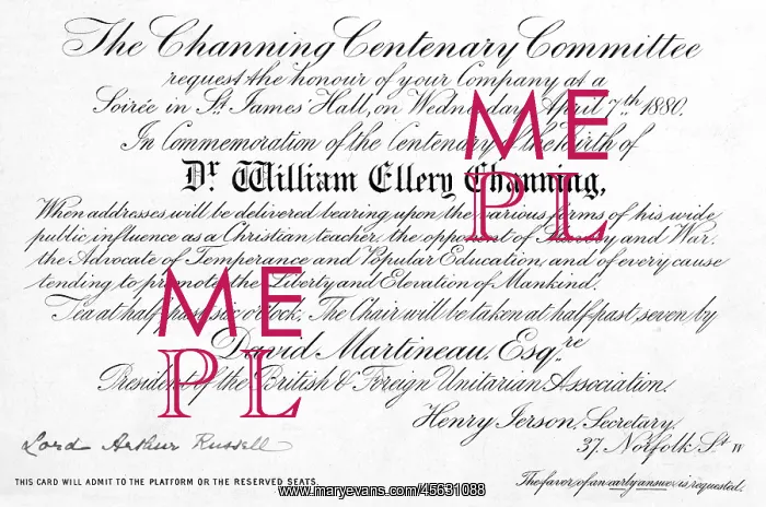 : William Ellery Channing centenary invitation card : William Ellery Channing centenary invitation card