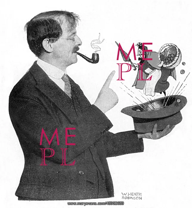 : William Heath Robinson with a character created by him : William Heath Robinson with a character created by him