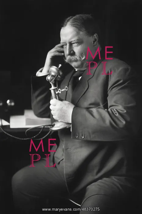 : William Howard Taft on the telephone receiving : William Howard Taft on the telephone receiving