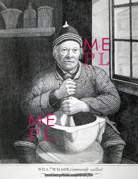: William Wilson using a pestel and mortar to prepare : William Wilson using a pestel and mortar to prepare