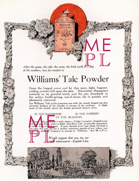 : Williams Talc Powder Advertisement : Williams Talc Powder Advertisement