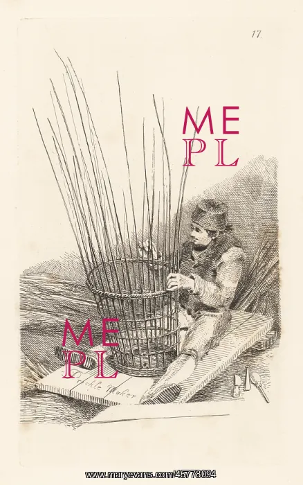 : A willow basket weaver at work, London, Regency era : A willow basket weaver at work, London, Regency era