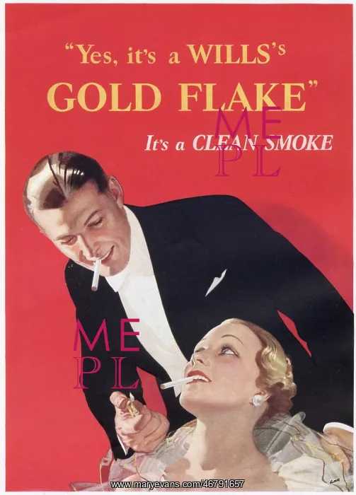 : Wills's Gold Flake cigarettes advert - glamorous 1930s coupl : Wills's Gold Flake cigarettes advert - glamorous 1930s coupl