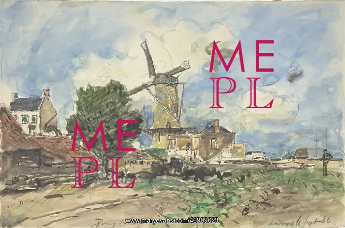 : Wind Mill at Antwerp, 1866, Watercolor over black : Wind Mill at Antwerp, 1866, Watercolor over black
