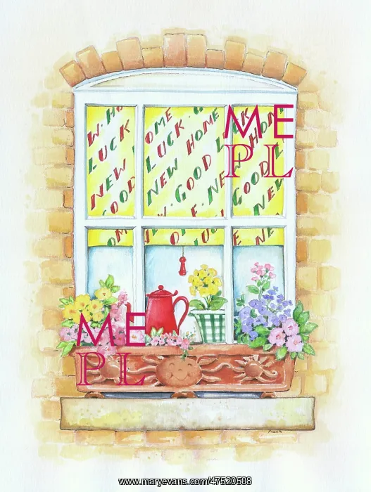 : Window with flowers in window box : Window with flowers in window box
