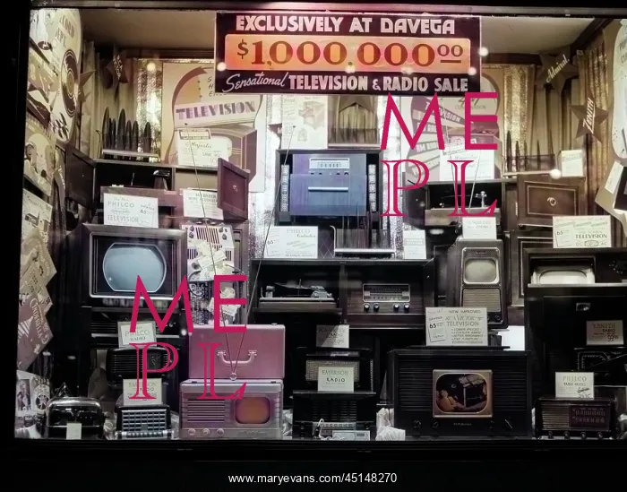 : Window of Store Selling Radios and Televisions : Window of Store Selling Radios and Televisions