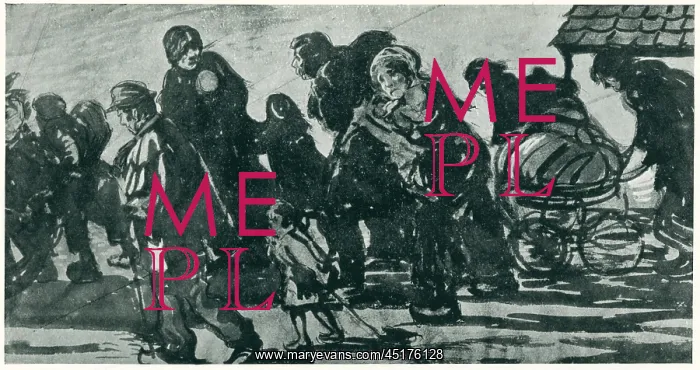 : Windy Day. An illustration showing a procession of people : Windy Day. An illustration showing a procession of people
