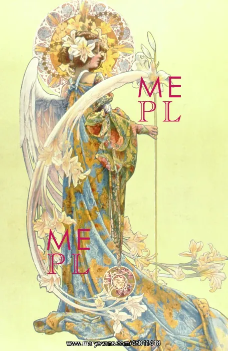 : Winged female figure with white lilies : Winged female figure with white lilies