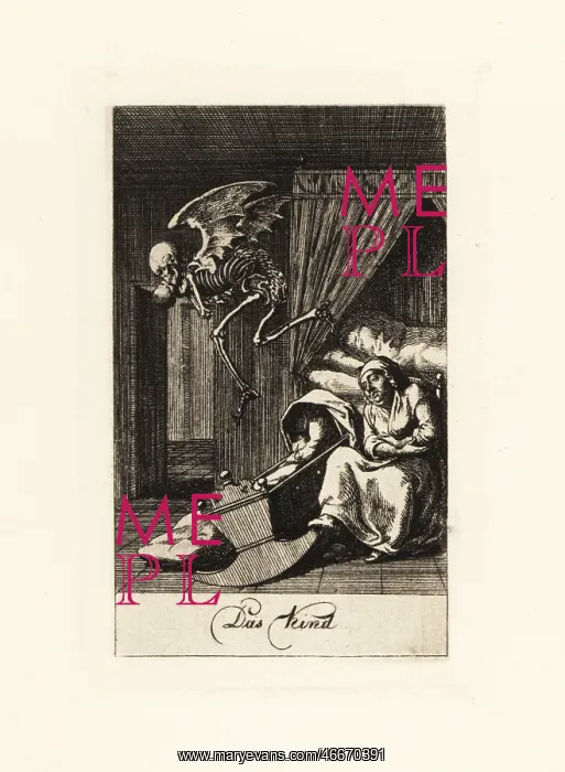 : The winged skeleton of Death flies off with a baby : The winged skeleton of Death flies off with a baby