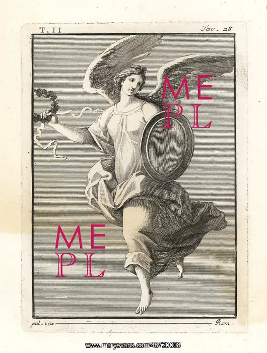 : A winged Victory, with shield and wreath of oak leaves : A winged Victory, with shield and wreath of oak leaves
