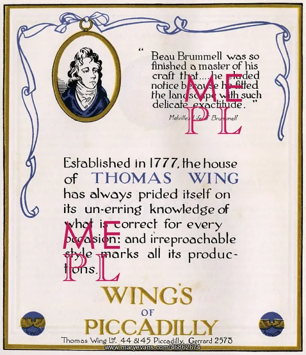 : Wing's of Piccadilly advertisement : Wing's of Piccadilly advertisement