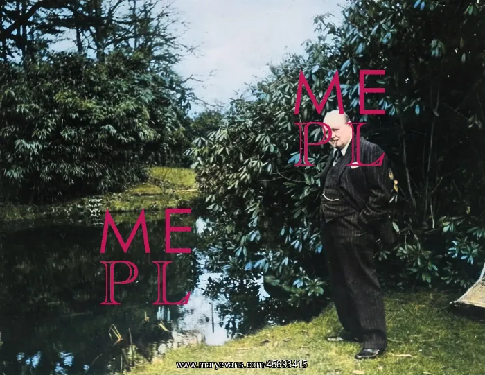 : Winston Churchill by a lake at Chartwell : Winston Churchill by a lake at Chartwell