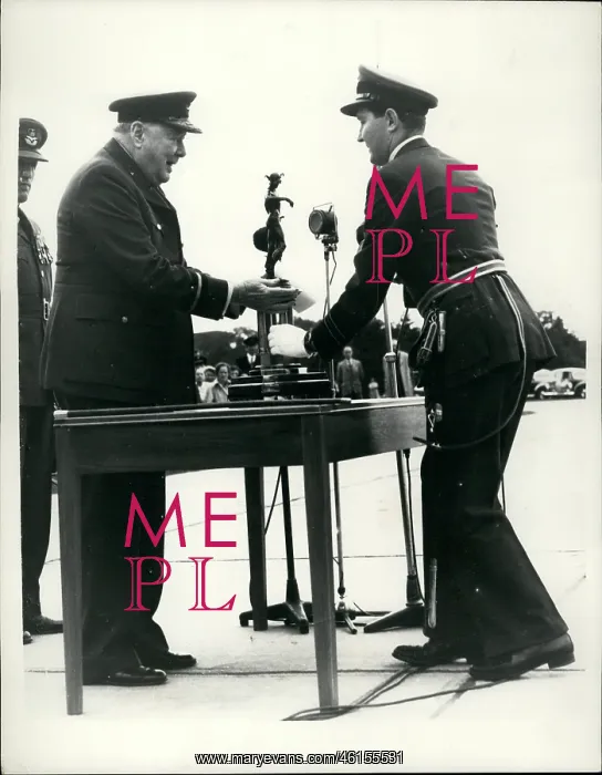 : Winston Churchill presents trophy, Biggin Hill, Kent : Winston Churchill presents trophy, Biggin Hill, Kent