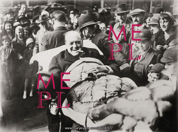: Winston Churchill on stretcher : Winston Churchill on stretcher