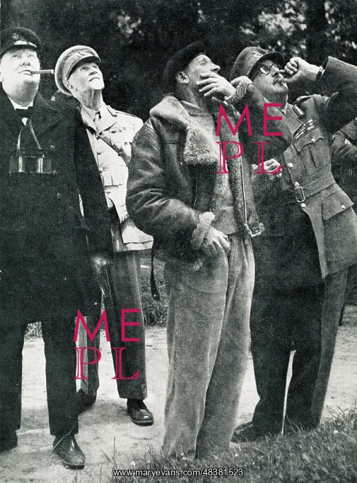 : Winston Churchill visits Normandy front, France, WW2 : Winston Churchill visits Normandy front, France, WW2