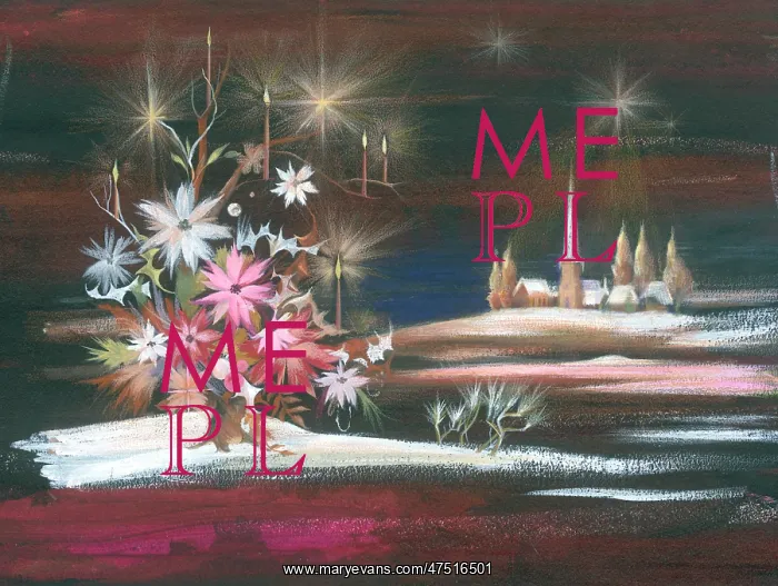 : Winter landscape with flowers and candles : Winter landscape with flowers and candles