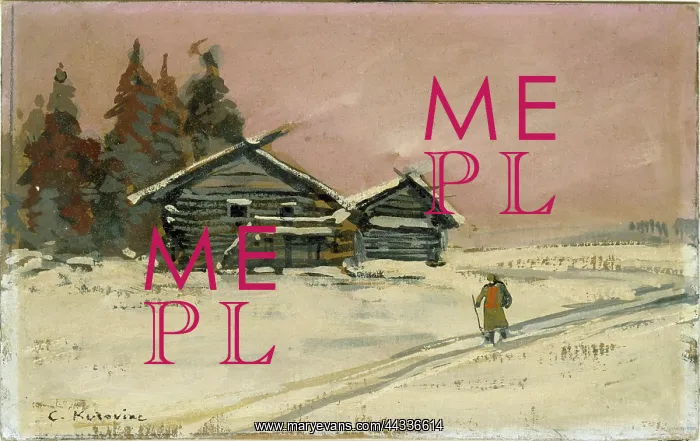 : Winter Landscape with two wooden Huts : Winter Landscape with two wooden Huts