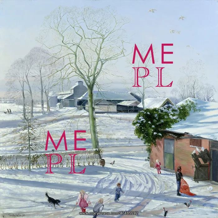 : Winter Oak ' snow scene with farm : Winter Oak ' snow scene with farm