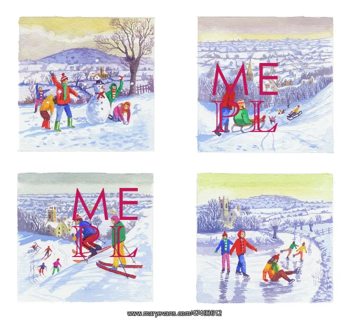 : Four Winter Pastimes gift tags : Four Winter Pastimes gift tags