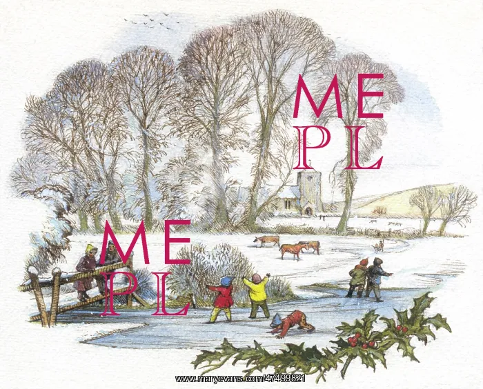: Winter scene with children standing on ice : Winter scene with children standing on ice