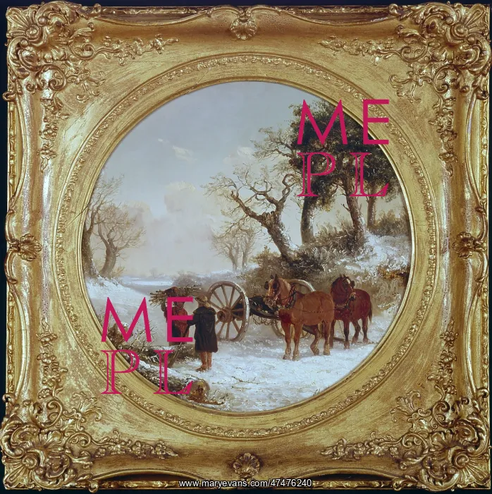 : Winter scene ' two figures and timber drug : Winter scene ' two figures and timber drug