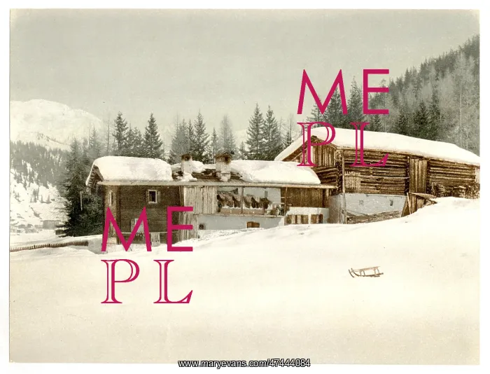 : Winter scene with log structure, Grisons, Switzerland : Winter scene with log structure, Grisons, Switzerland