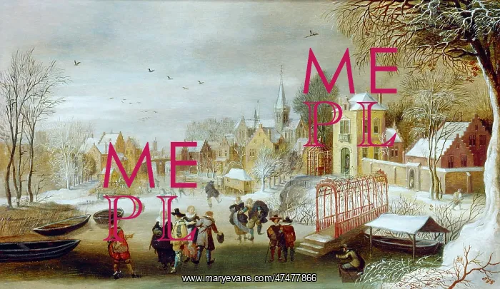 : A Winter Scene with Skaters by a Town : A Winter Scene with Skaters by a Town