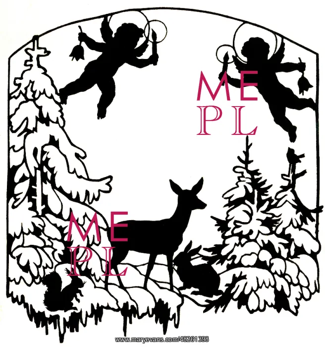 : Winter silhouette with a deer, rabbit, squirrel and angels : Winter silhouette with a deer, rabbit, squirrel and angels